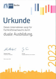 Urkunde duale Ausbildung IHK 2023